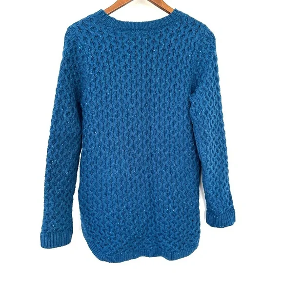 Lands' End Women's Blue Cable Knit Sweater, high-low hem, loose fit - Picture 5 of 9